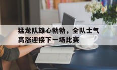 猛龙队雄心勃勃，全队士气高涨迎接下一场比赛的简单介绍